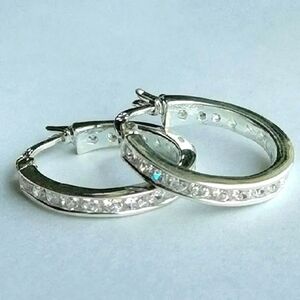 Sterling Silver CZ Hoop Earrings Hoops 🆕